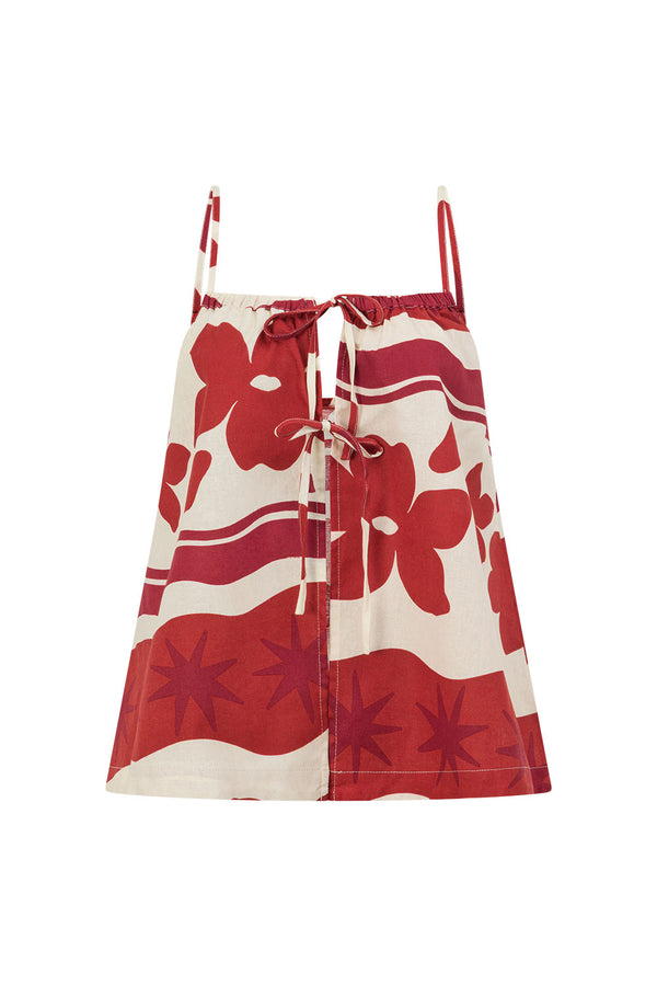 Red Sienna Sunset Print Split Flouncy Zuma Top