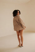 Huxley Panelled Button Up Collared Long Sleeve Top - Brown