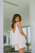 Beige V Neck Adjustable Strap Boston Top