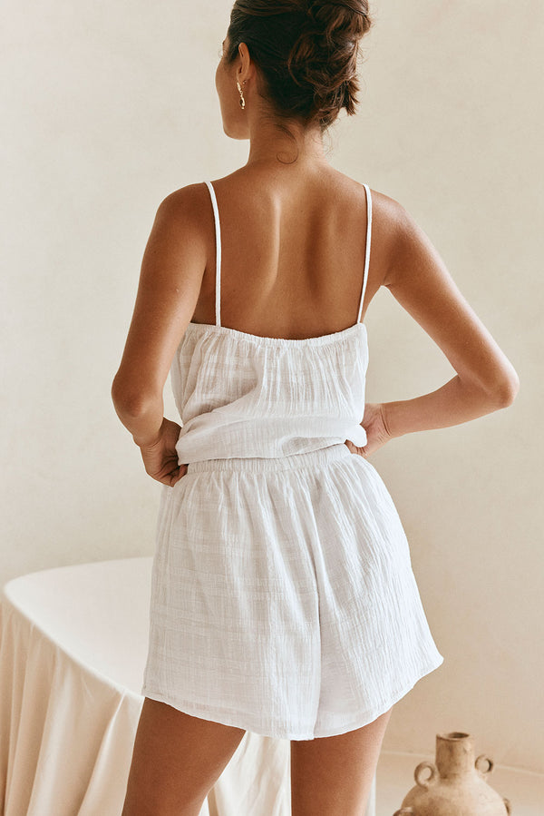 White Plaid Elastic Drawstring Jetta Shorts