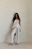 White Elastic Drawstring Frill Emilia Pants