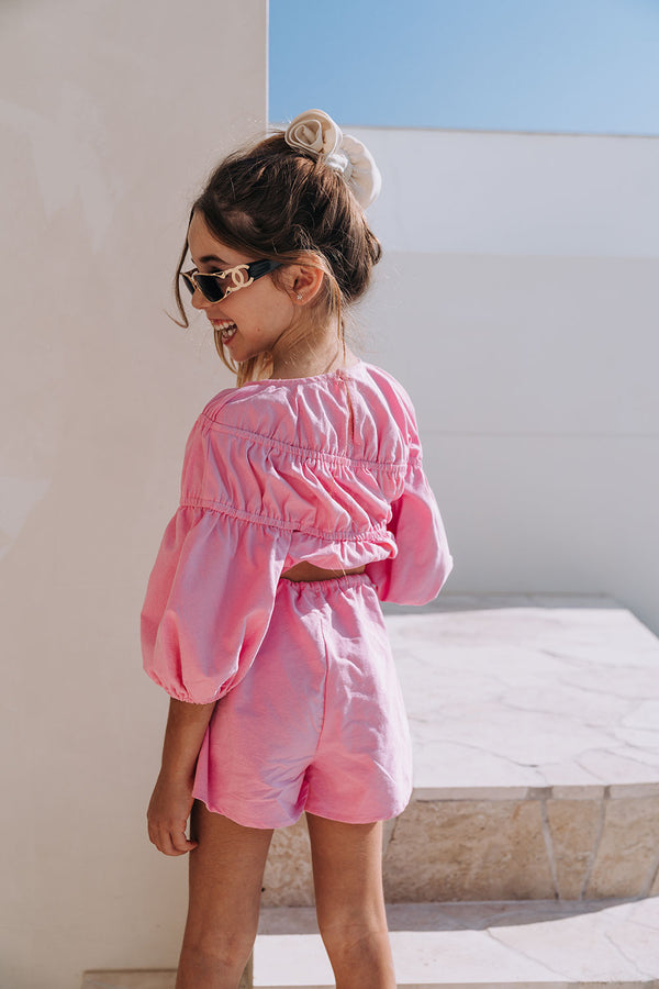 Pink Elastic Drawstring Bikkie Mini Shorts