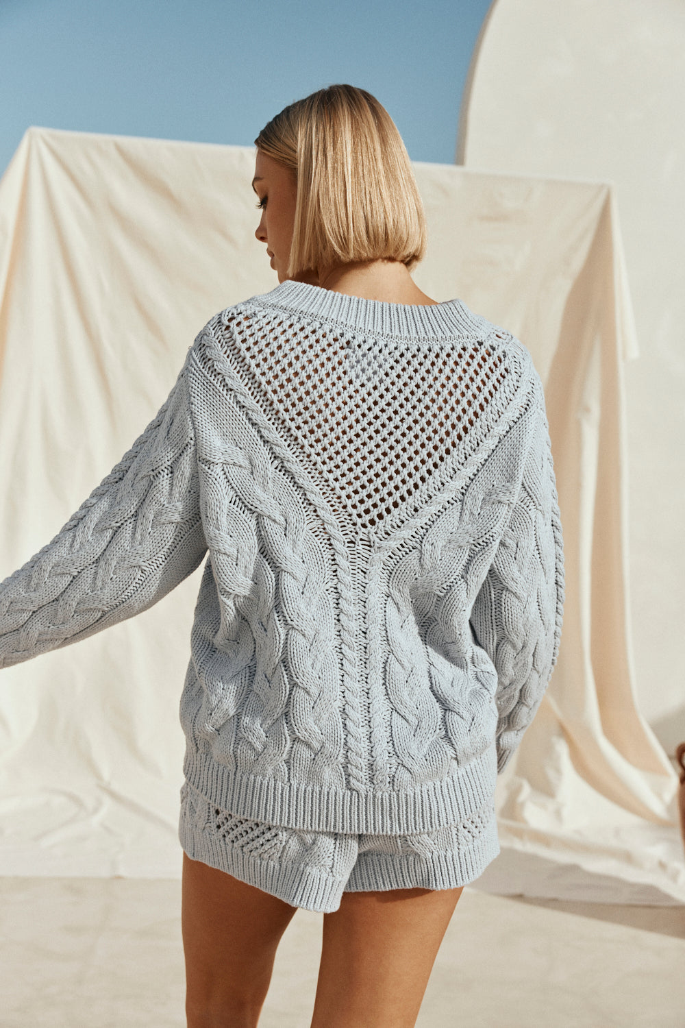 Baby Blue Knit Zip Diara Sweater
