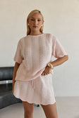 Blush Pink Wave Knit Drawstring Mini Leah Skirt