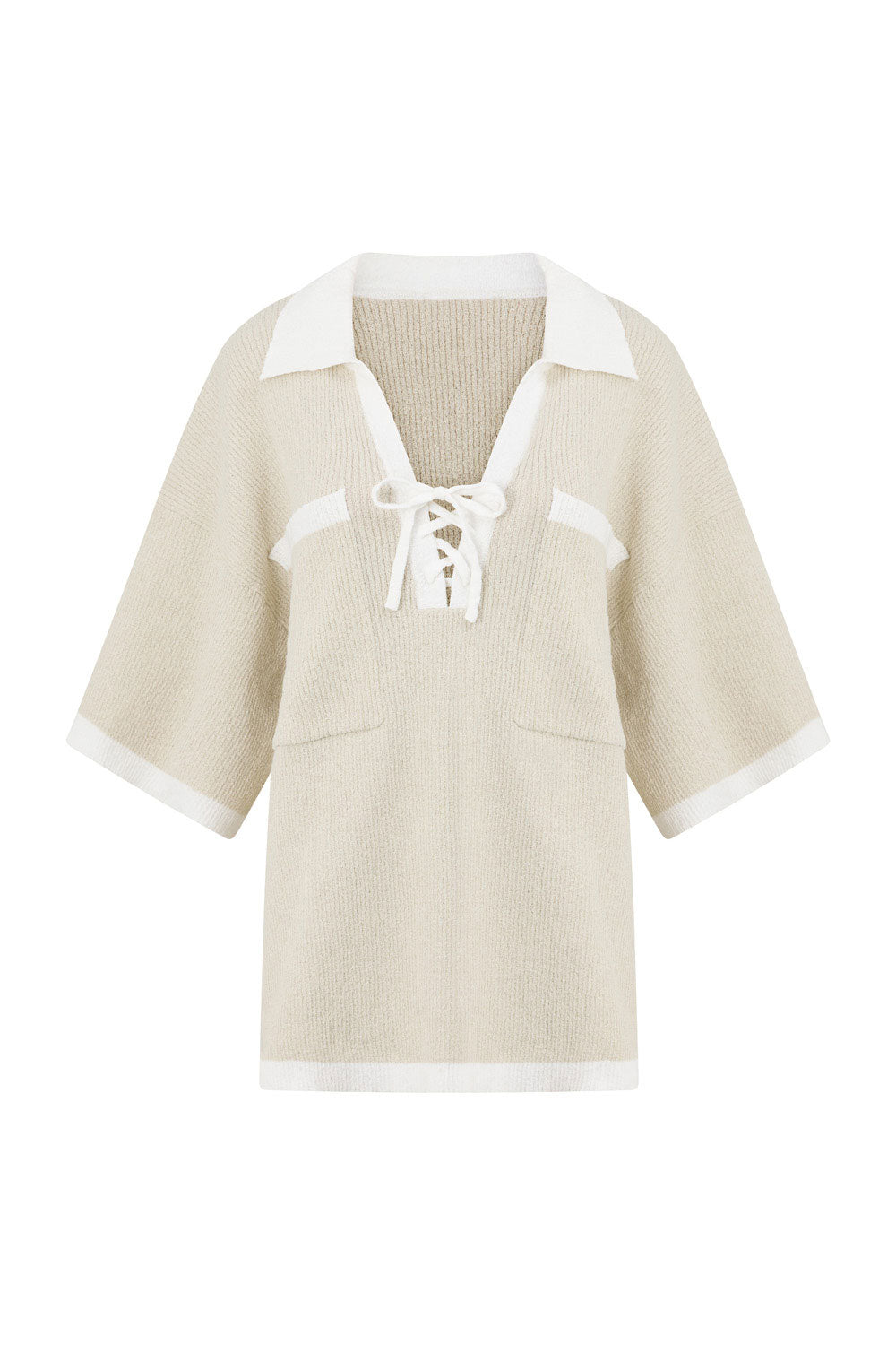 Beige Short sleeve Collar Tie Jess Top