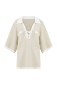 Beige Short sleeve Collar Tie Jess Top