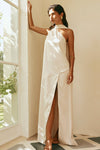 Champagne Scarf Asymmetrical Split Maxi Elise Dress