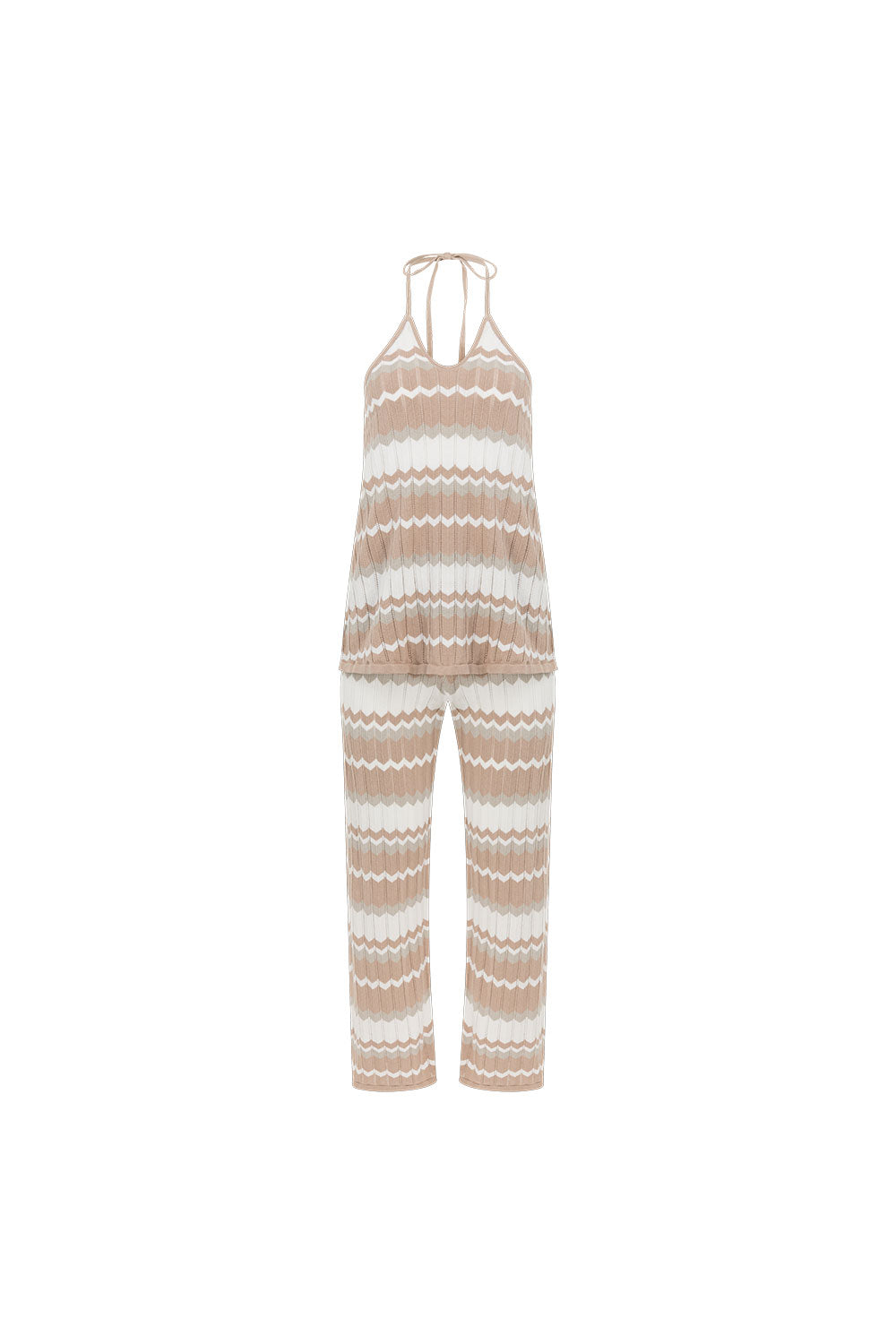 Tan and White Stripe Knit Halter Paz Jumpsuit