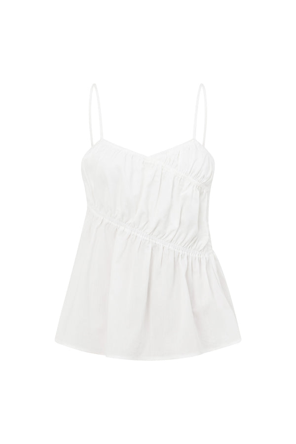 White Thin Strap Ruched Detail Octavia Top