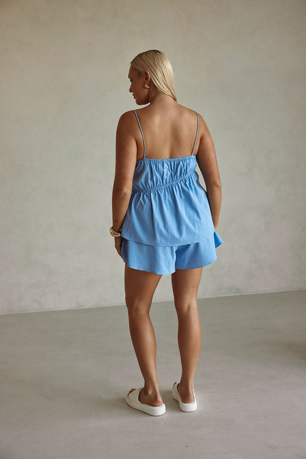 Blue Thin Strap Ruched Detail Octavia Top