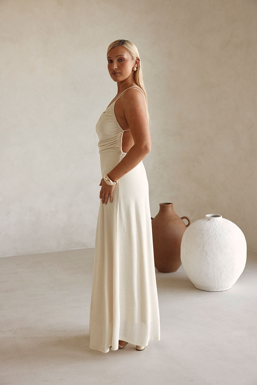 Bridal Cream One Shoulder Backless Maxi Emilee Dress