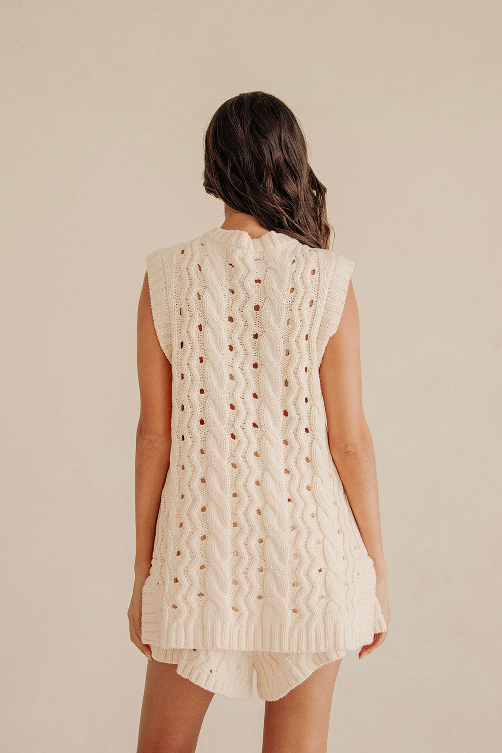 Cream Cable Knit Button Jenna Tunic Top