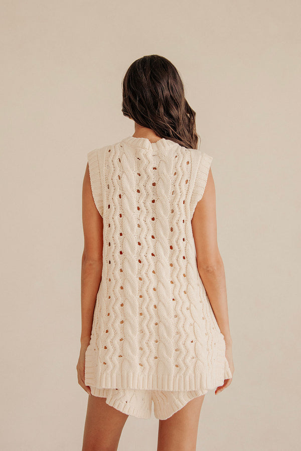 Cream Cable Knit Button Jenna Tunic Top