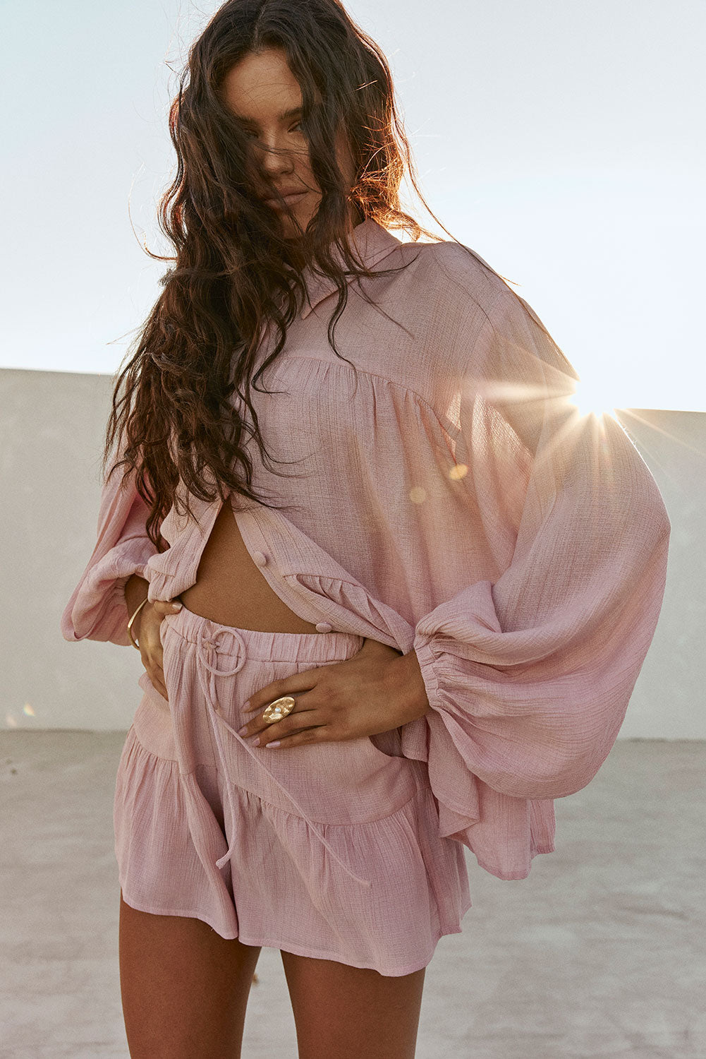Blush Pink Elastic Drawstring Huxley Shorts