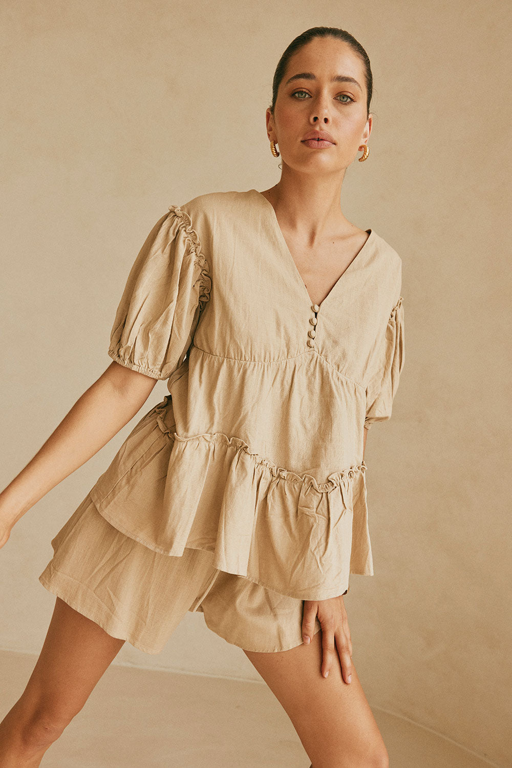 Lyon Front Tie Shorts - Tan