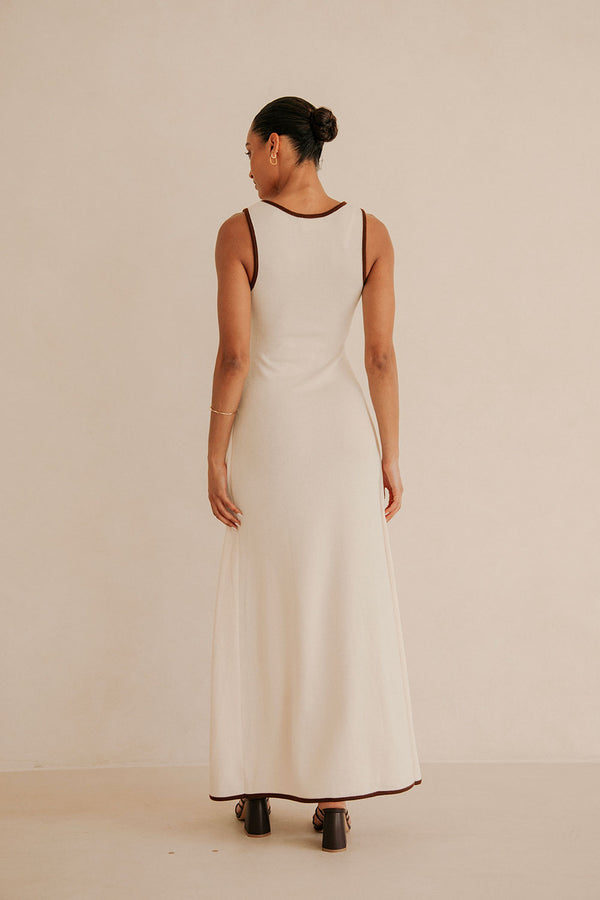 Jazmin V Neckline Tie Maxi Dress - Beige, Brown