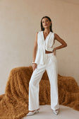 White Structured High Waist Vespera Pants