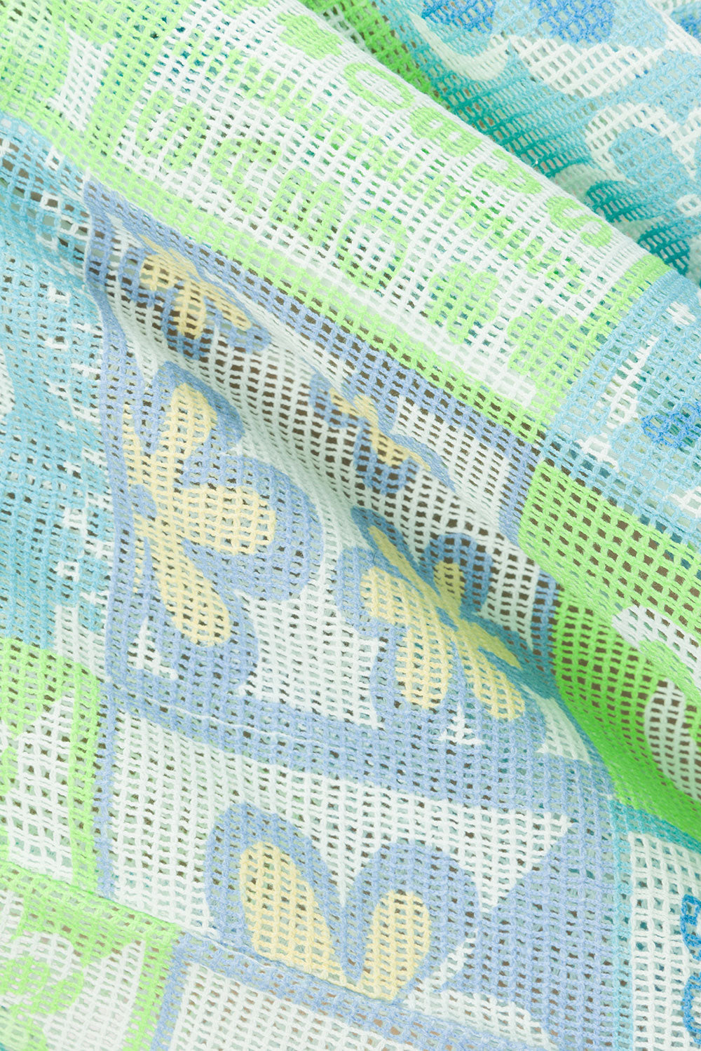 Sari Long Sleeve Tie Up Mesh Top - Verano Floral, Postcard, Blue, Green, White, Yellow