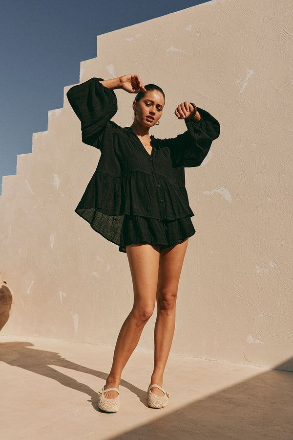 Huxley Front Tie Panelled Shorts - Black