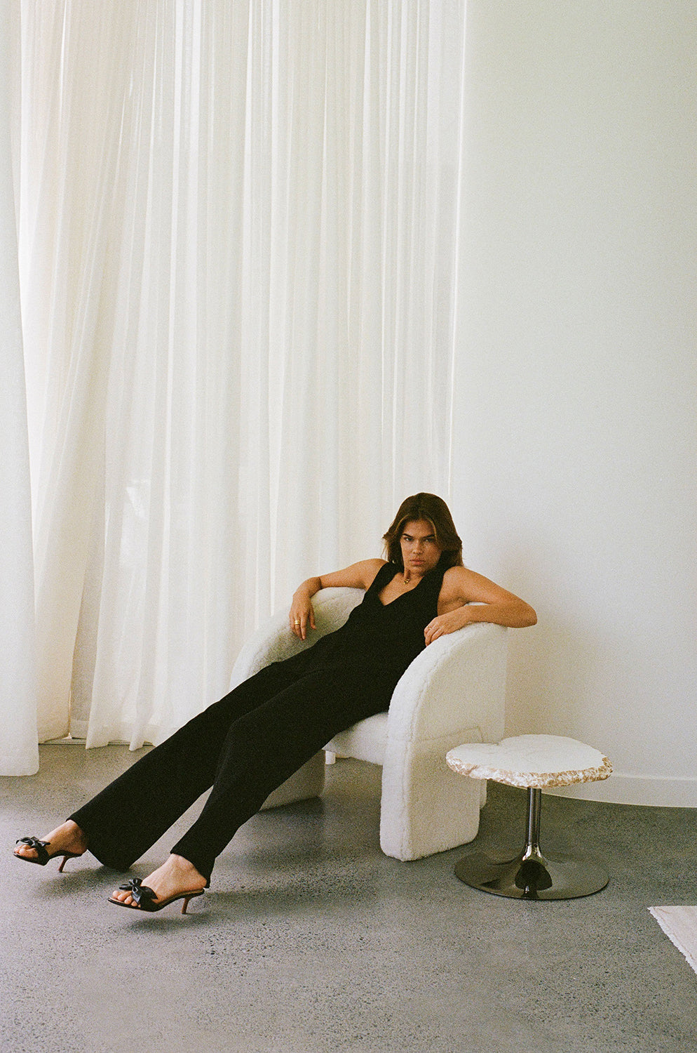 Black Ribbed Knit V Neck Lana Top