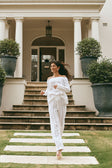 White Crochet Knit High Waist Elastic Cierra Pants