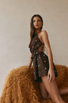 Chocolate Speck Polka Dot Halter Backless Adira Playsuit
