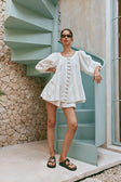 Novalie Flounce Button Top - White