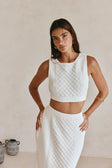 White Cable Knit Crop Lotus Top
