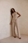 Beige Cotton Knit High Waist Lilah Pants