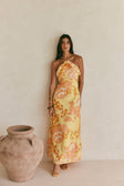 Alexa Backless Halterneck Maxi Dress - Orange, Yellow, White Breeze Floral Print, Tropical