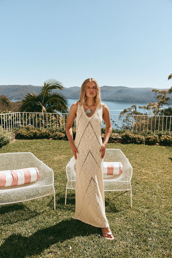 Cream V Neck Maxi Alita Dress