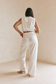 White Structured High Waist Vespera Pants
