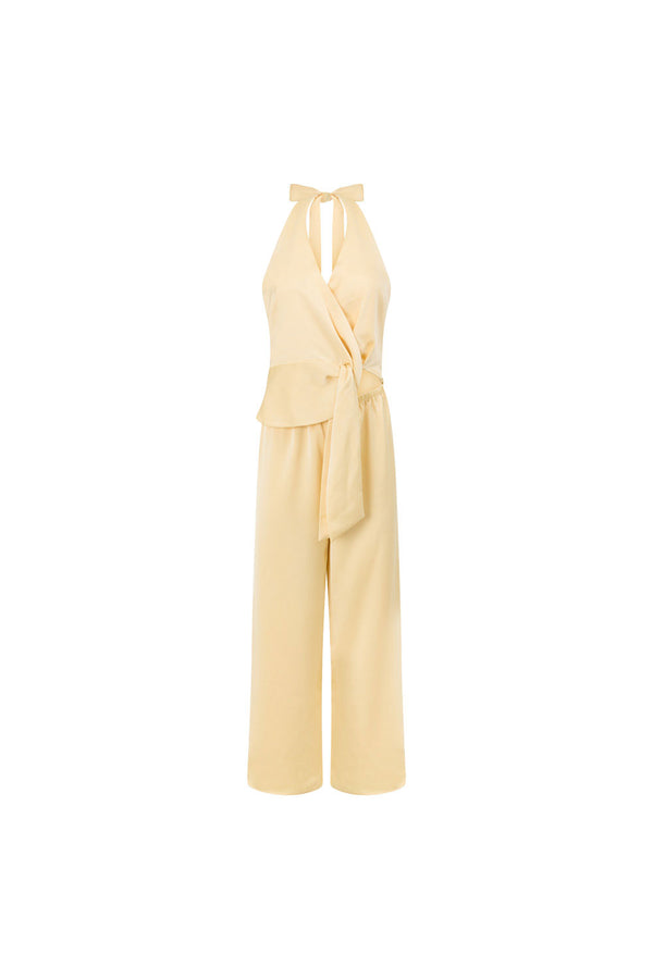 Butter Yellow Silky Wrap Valentina Jumpsuit