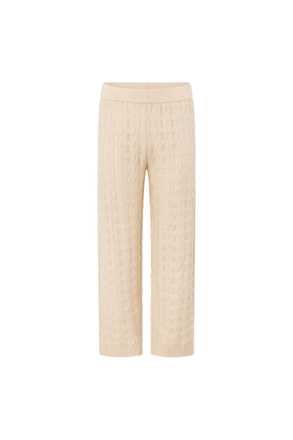 Beige Textured Knit Elastic High Waist Amirah Pants