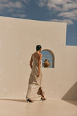 Jayden Split One Shoulder Maxi Dress - Tan & White