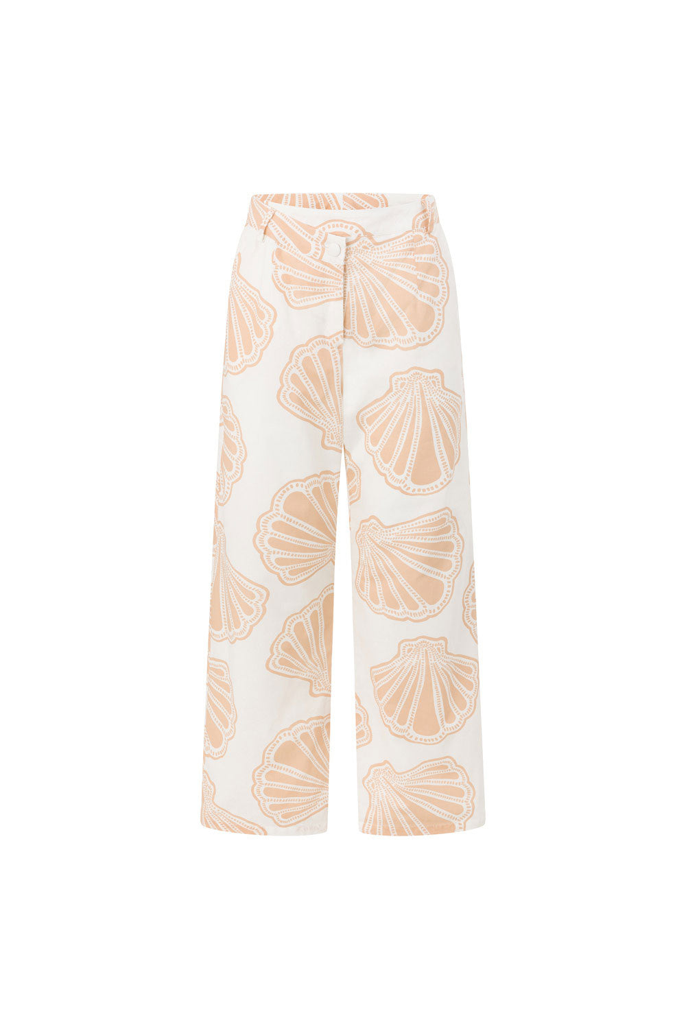 White Coastal Shell Print High Waist Bahari Pants