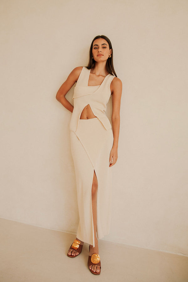 Cream Front Split Wrap Maxi Bridget Skirt