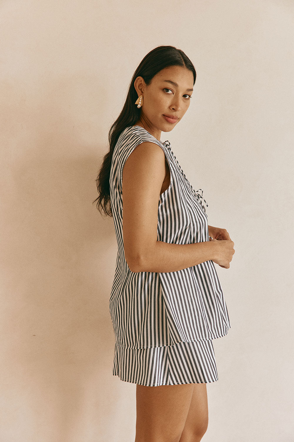 Black and White Stripe Tie Dalia Top