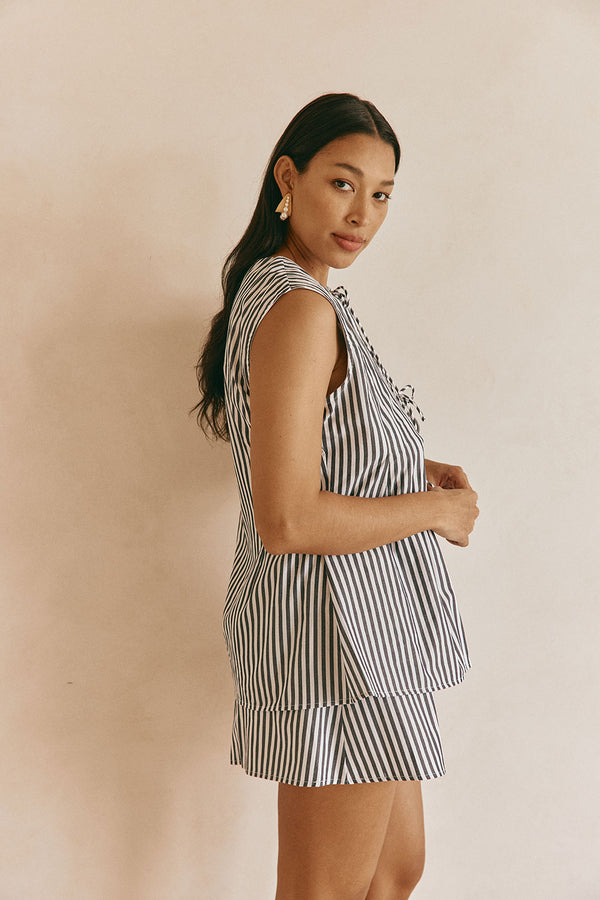 Black and White Stripe Tie Dalia Top