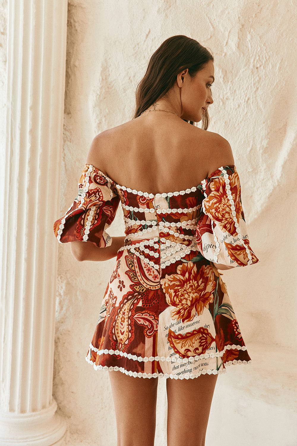 Red Floral Barocca Print Off Shoulder Mini Issa Dress