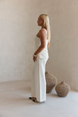 Cream Linen Blend Cutout Longline Aqui Top