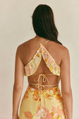 Alexa Backless Halterneck Maxi Dress - Orange, Yellow, White Breeze Floral Print, Tropical
