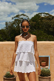 White Ruffle Knit Strapless Mini Arizona Dress