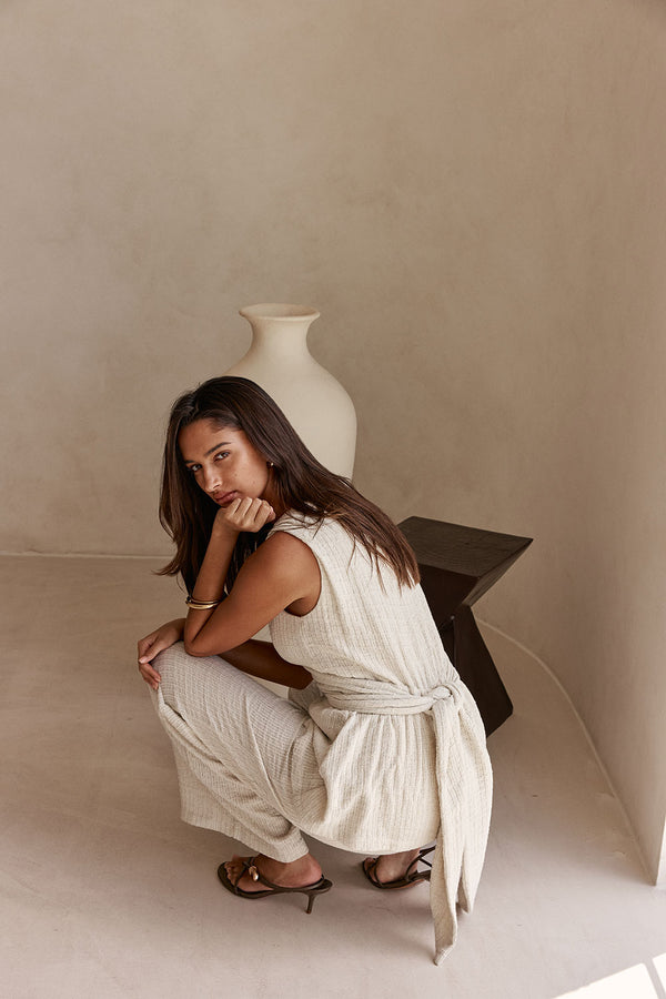 Beige Cut Out Tie Maia Jumpsuit