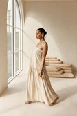 Beige Boxy Pleated Maxi Aviana Dress