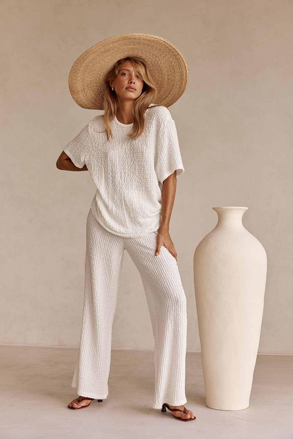 White Textured Elastic Drawstring Adora Plants