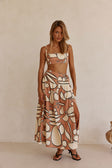 Orange Barrosa Print Slit Maxi Tahaa Skirt