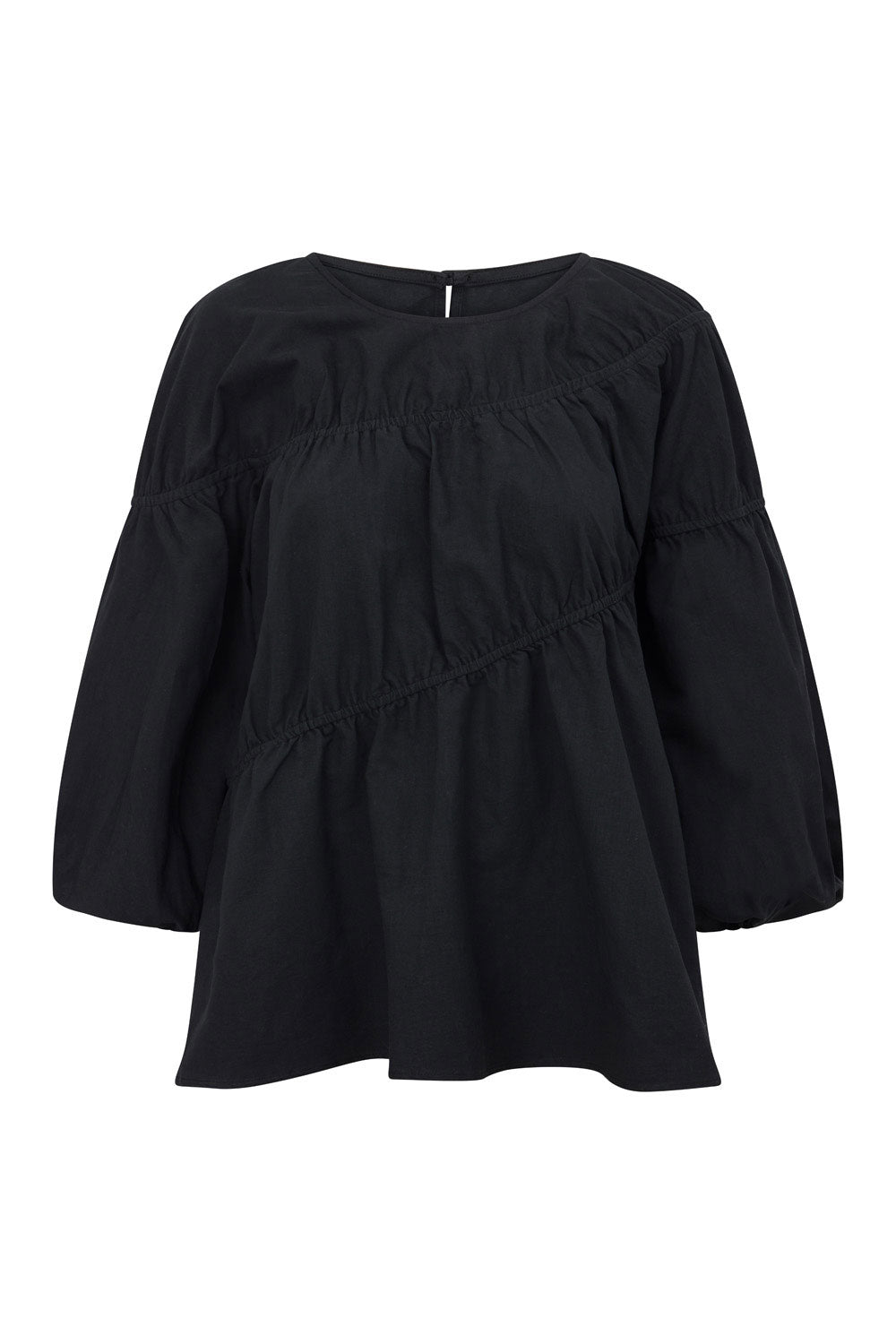 Black Long Sleeve Panelled Flounce Akel Top