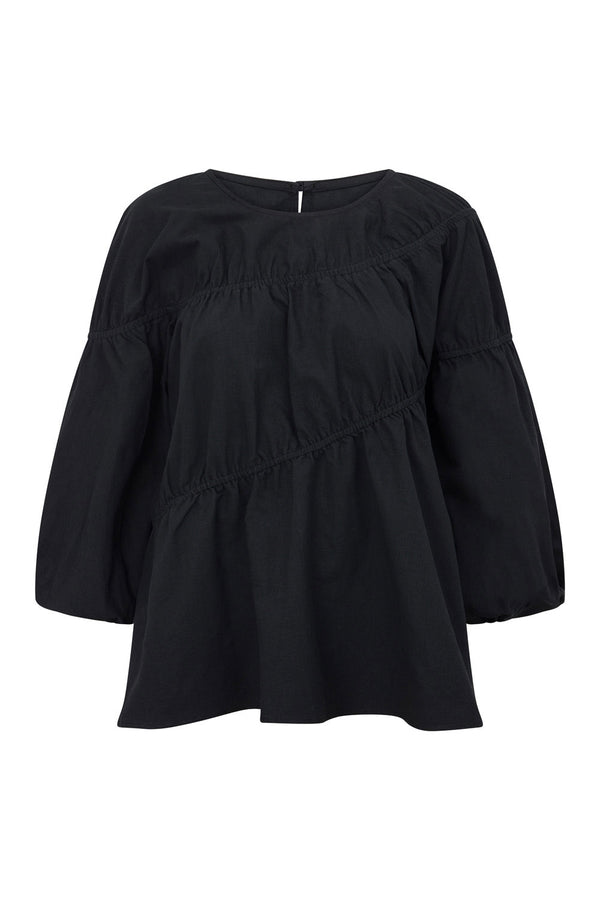 Black Long Sleeve Panelled Flounce Akel Top