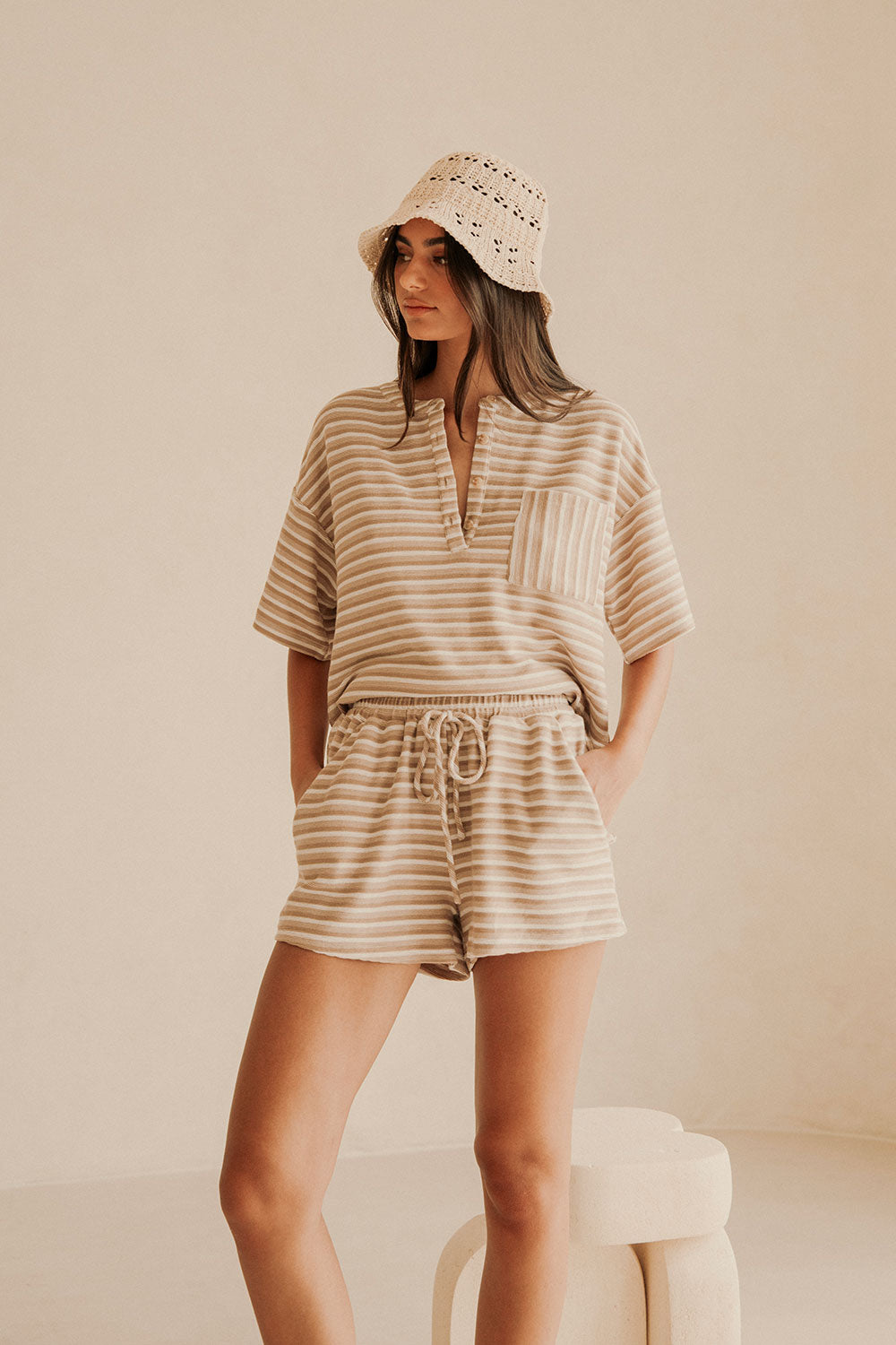 Tan High Waist Drawstring Rhi Shorts